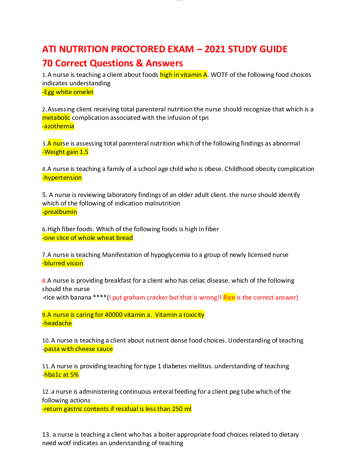 Preview of ATI NUTRITION PROCTORED EXAM – 2021 STUDY GUIDE